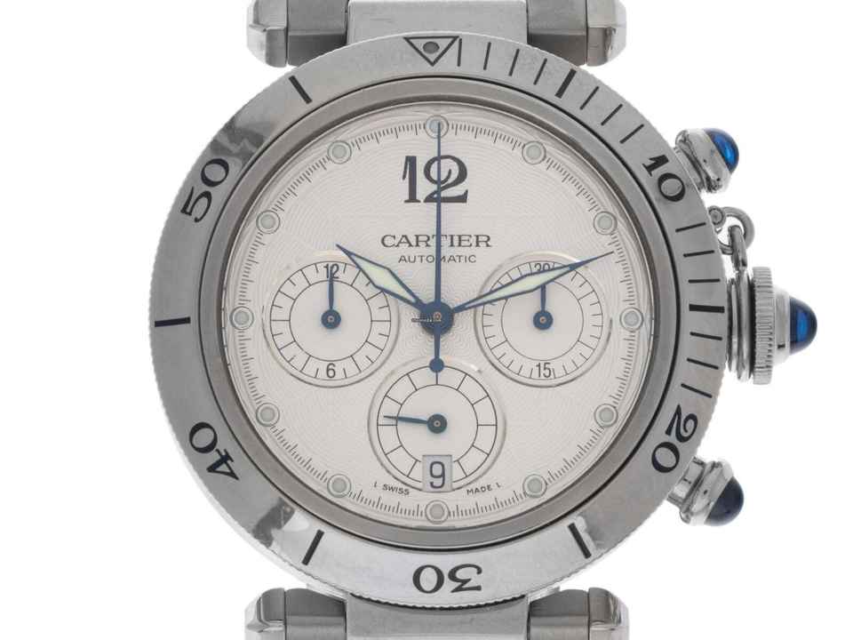 Cartier Pasha Ref.2113 2006 Doos & Beschrijving als nieuw Vintage Pasha Chronograaf Glasbodem