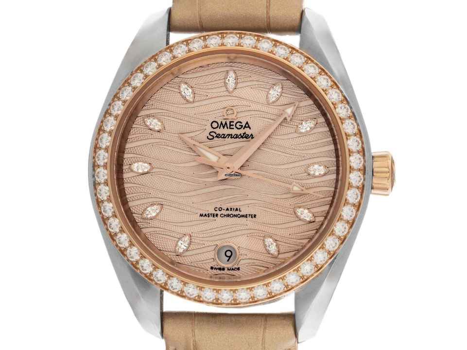 Omega Seamaster Aqua Terra 150M Ref.220.28.34.20.59.001 2026 Tam Set Kullanılmamış Seamaster Aqua Terra 150M Elmaslar Krokodilkayışlı Toka