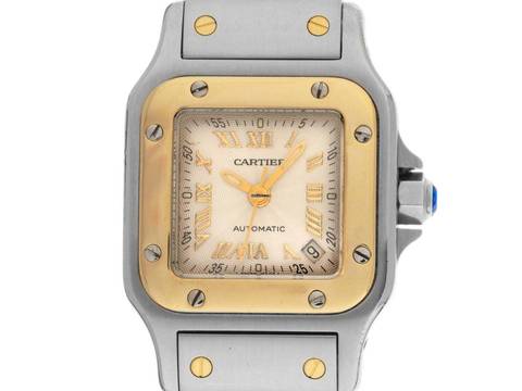 Cartier Santos Galbée Date PM Küçük Model Ref.2423 2001 Kutu ve Açıklama çok iyi Vintage Santos Galbée Date PM küçük model