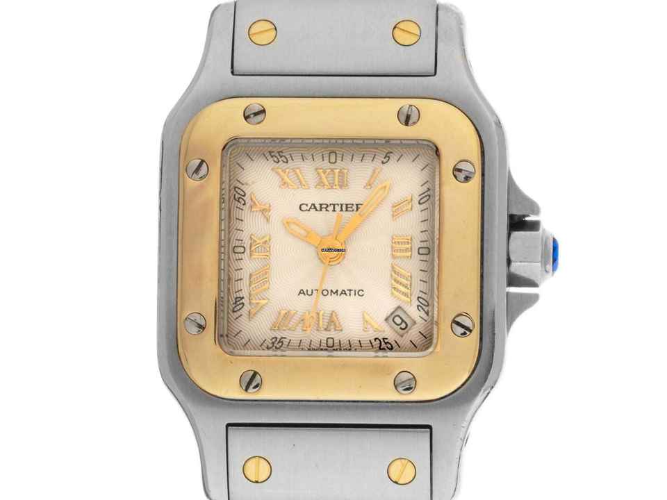 Cartier Santos Galbée Date PM Klein model Ref.2423 2001 Box & Beschrijving zeer goed Vintage Santos Galbée Date PM klein model