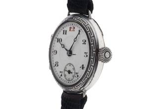 Thumbnail von Rolex 935 Silver Folding Cover Trench WW Niello Decoration 1910 original box original unpolished vintage trench WW Niello decoration 935 silver