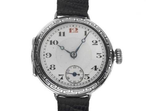 Ролекс 935 серебро, крышка-клапан, Trench WW, украшение Niello, 1910, оригинальная коробка, оригинальный, не полированный, винтажный Trench WW, украшение Niello, 935 серебро