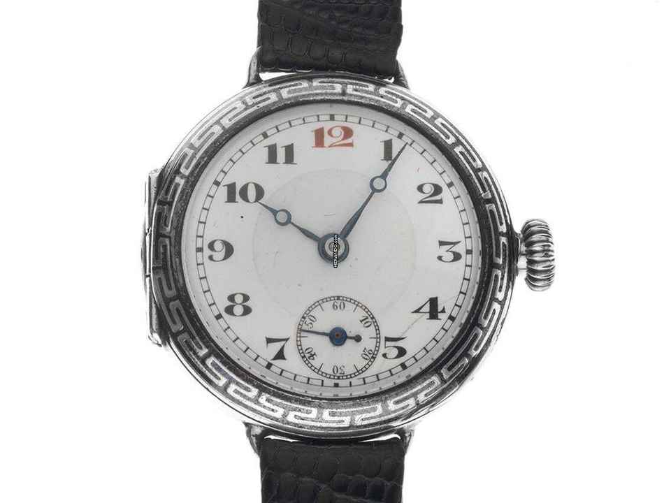 Rolex 935 plata tapa abatible Trench WW decoración Niello 1910 caja original sin pulir vintage Trench WW decoración Niello plata 935