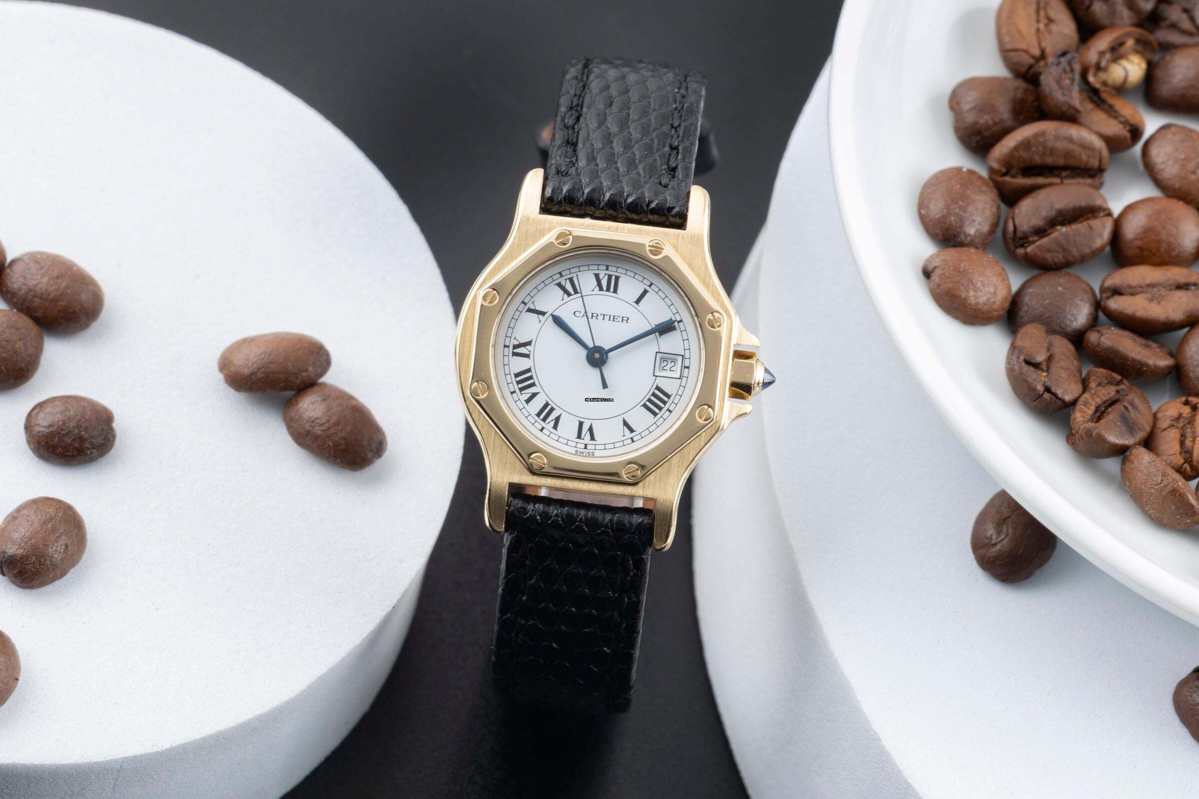 Cartier Santos Ronde Octagon Lady 18K (0,750) Gold Automatik Damenuhr Ref. 2969