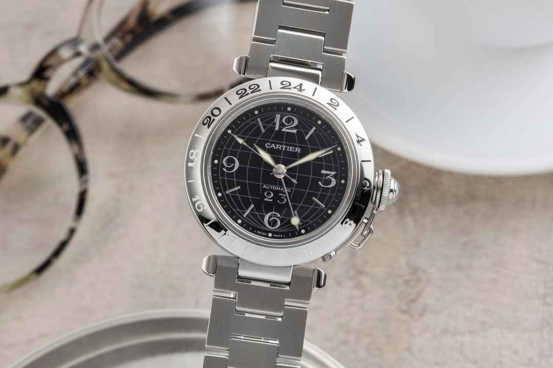 Cartier Pasha C GMT Big Date Automaat Stalen Herenhorloge Ref. W31049M7