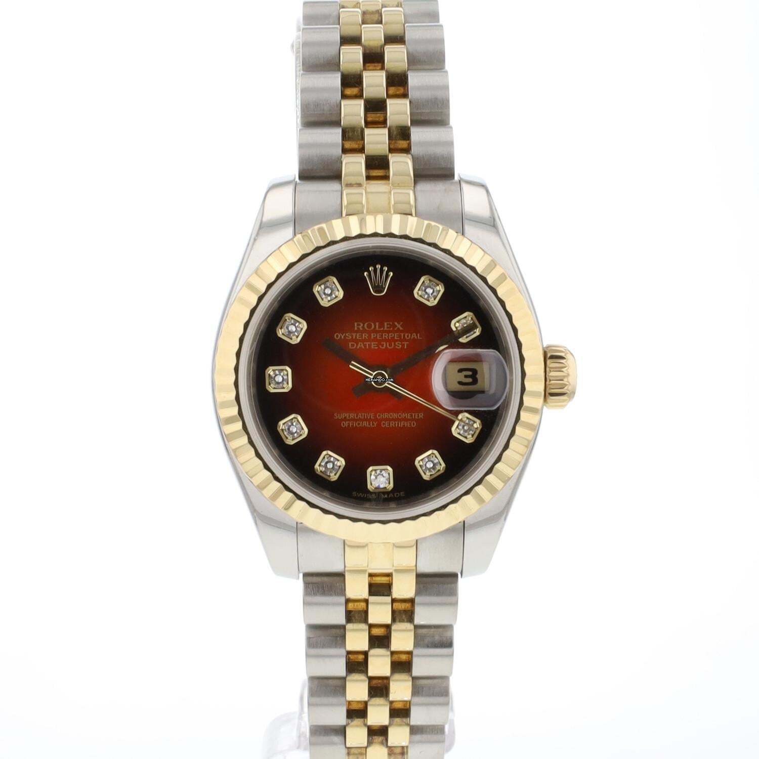 Rolex Lady-Datejust 26 Jubilee Steel/Gold Red Vignette Dial