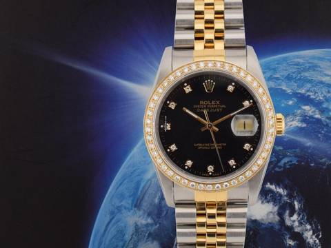 Rolex Datejust 36 16233 Black Diamonds Dial - After Diamonds Bezel - Full Set 36mm