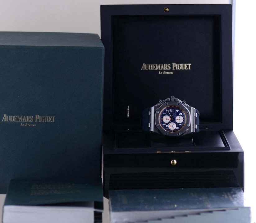  Audemars Piguet Royal Oak Offshore Chronograph Blue Orange Automatic Glasboden B+P 