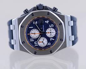Thumbnail von Audemars Piguet Royal Oak Offshore Chronograph Blue Orange Automatic Glasboden B+P