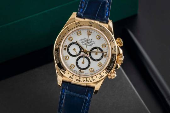 Rolex Daytona Chronograph 18k Gold White Diamond Dial Ref. 16518 B&P 1997 LC100