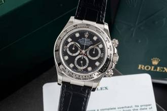 Thumbnail von Rolex Daytona Chronograph 18k Weissgold Black Diamond Dial Ref. 116519 B&P 2004