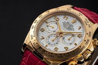 Thumbnail von Rolex Daytona Chronograph 18k Gold MOP Dial Herrenuhr Ref. 16518 B&P 1999 LC100