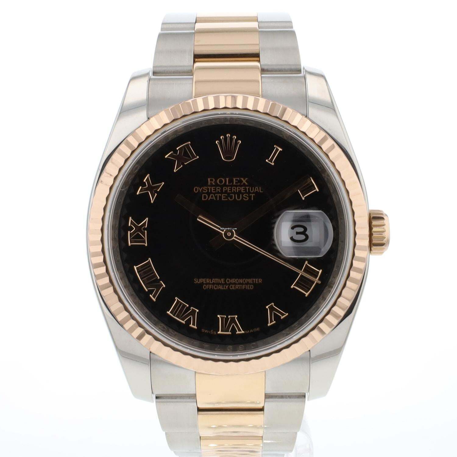 Rolex Datejust 36 Steel/Everose Oyster Black Roman Sunburst Dial