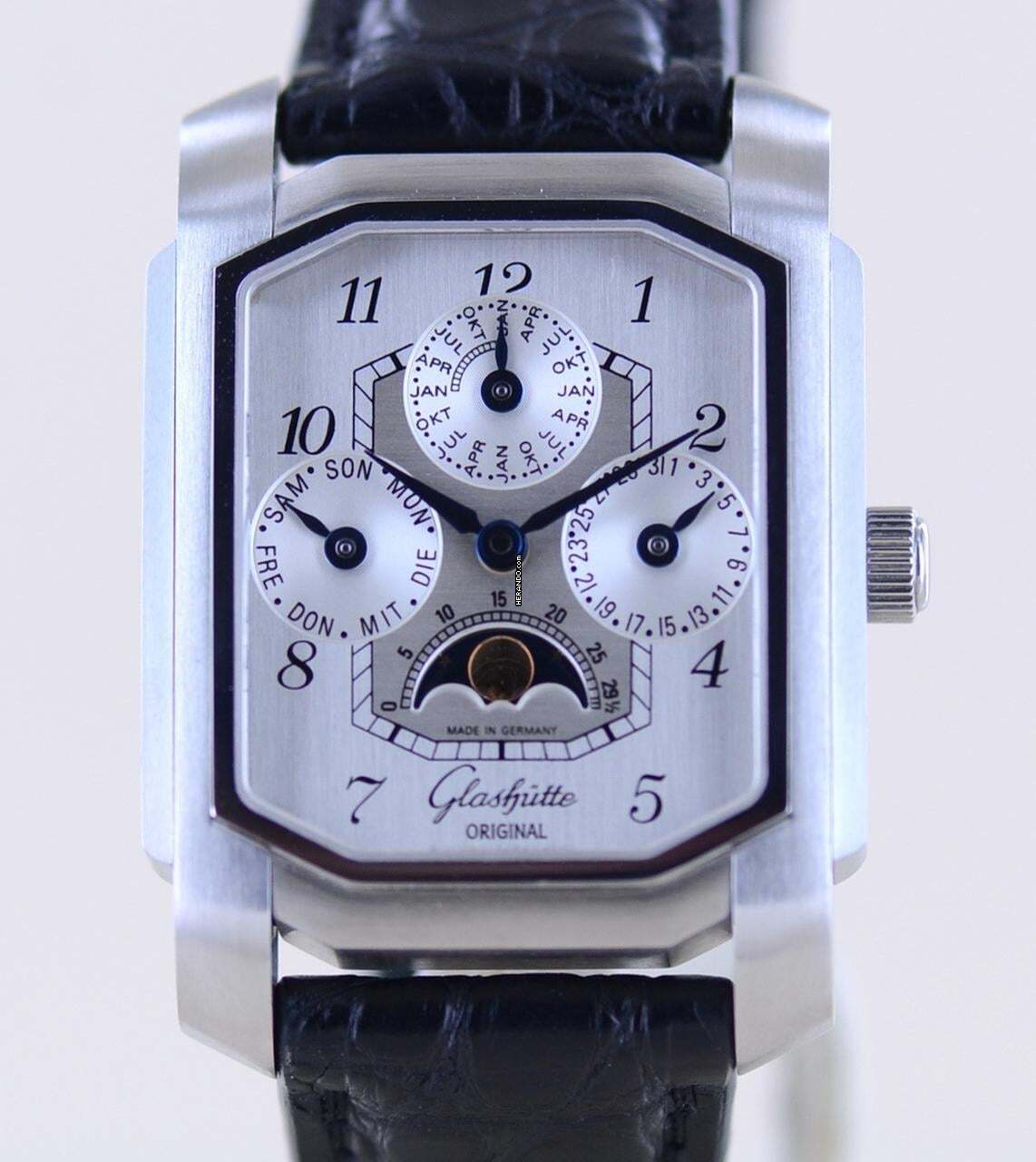 Glashütte Original Senator Karrée Ewiger Kalender Mondphase 1845 Silver Dial rar Collector