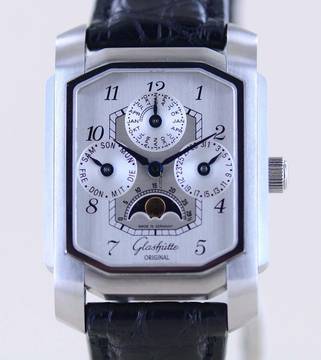 Glashütte Original Senator Karrée Ewiger Kalender Mondphase 1845 Silver Dial rar Collector