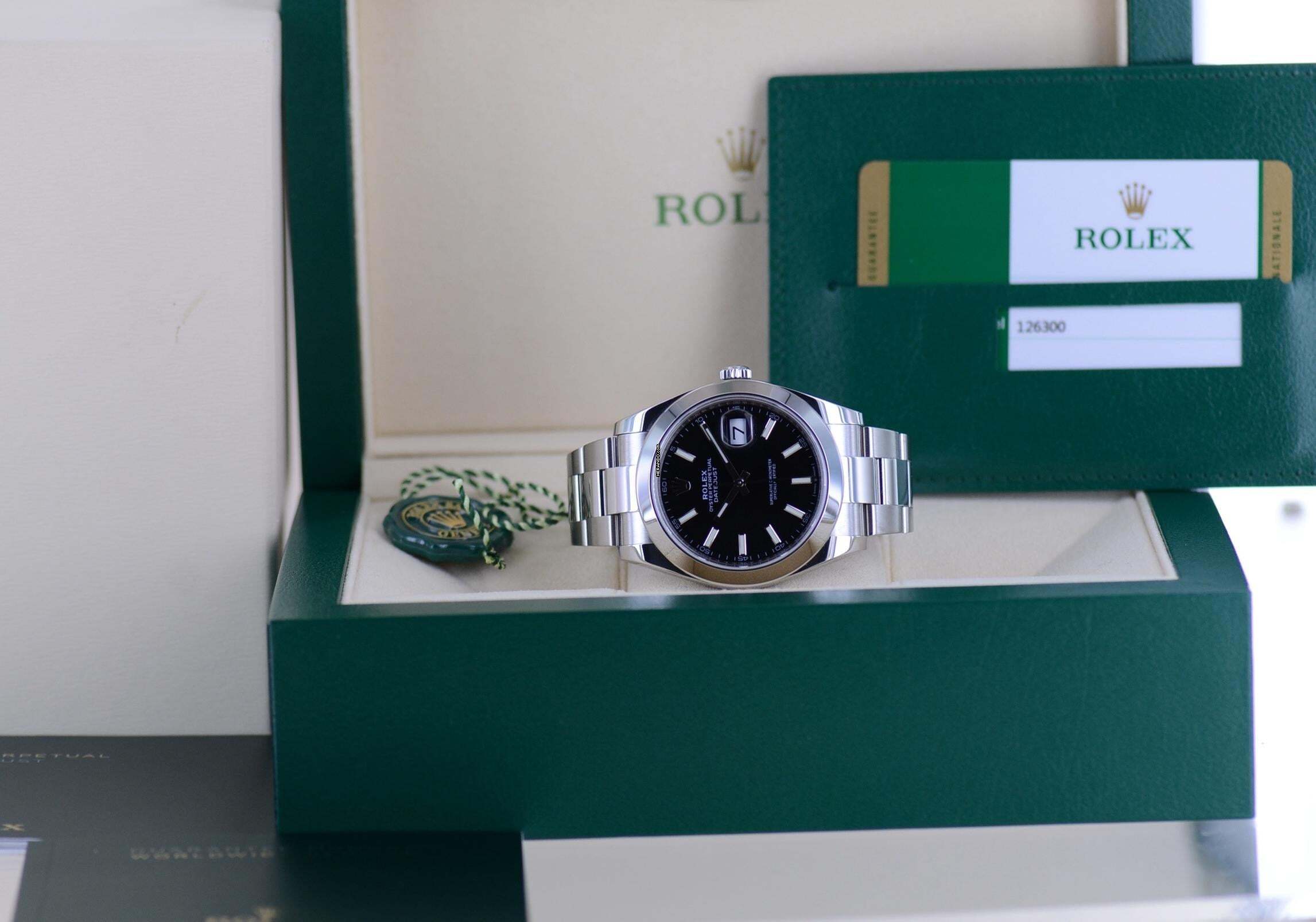 Rolex Datejust 41 Black Stick Dial B+P 126300 Automatic schwarz Top
