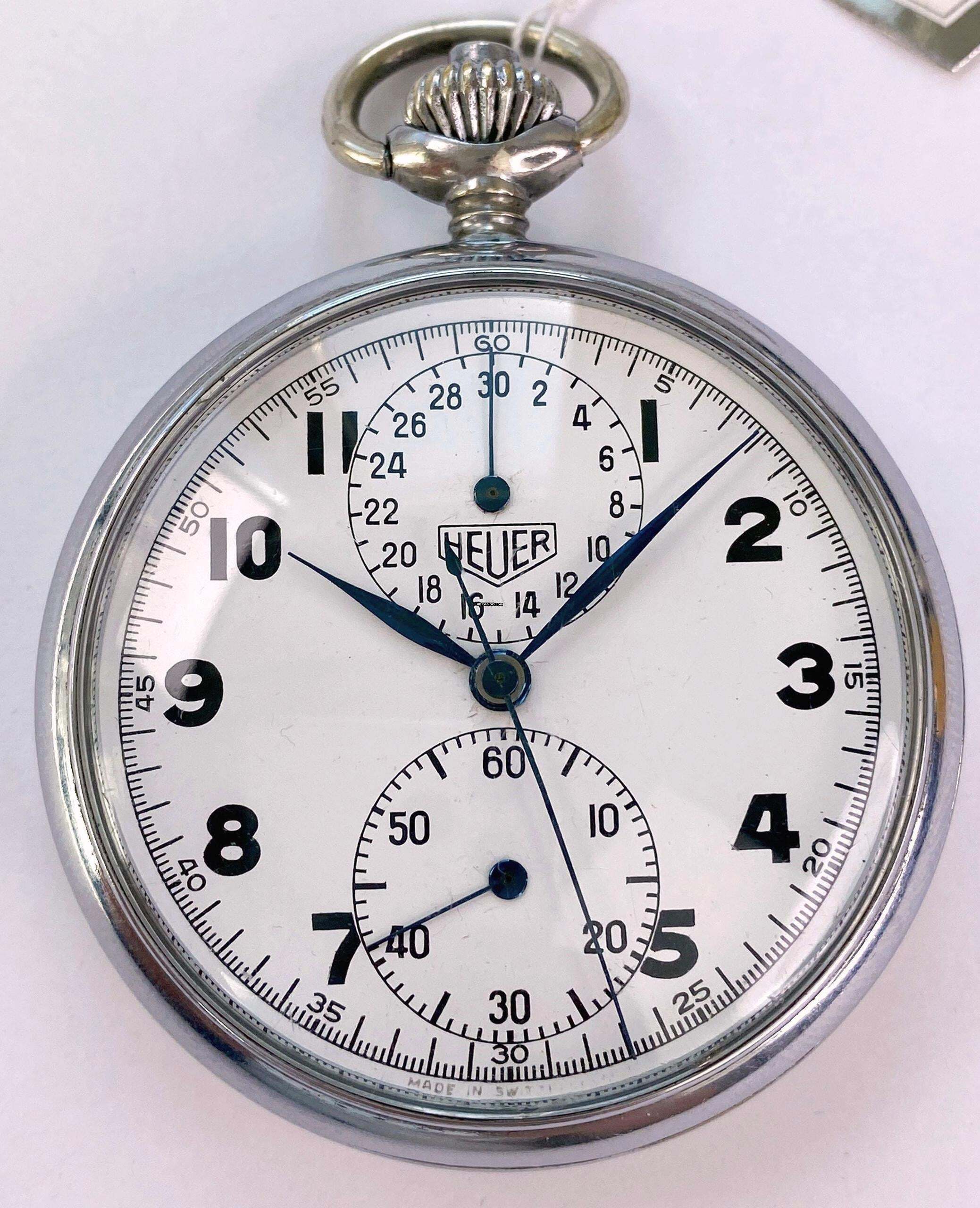 Orologio da tasca vintage Heuer con cronografo in acciaio 52mm