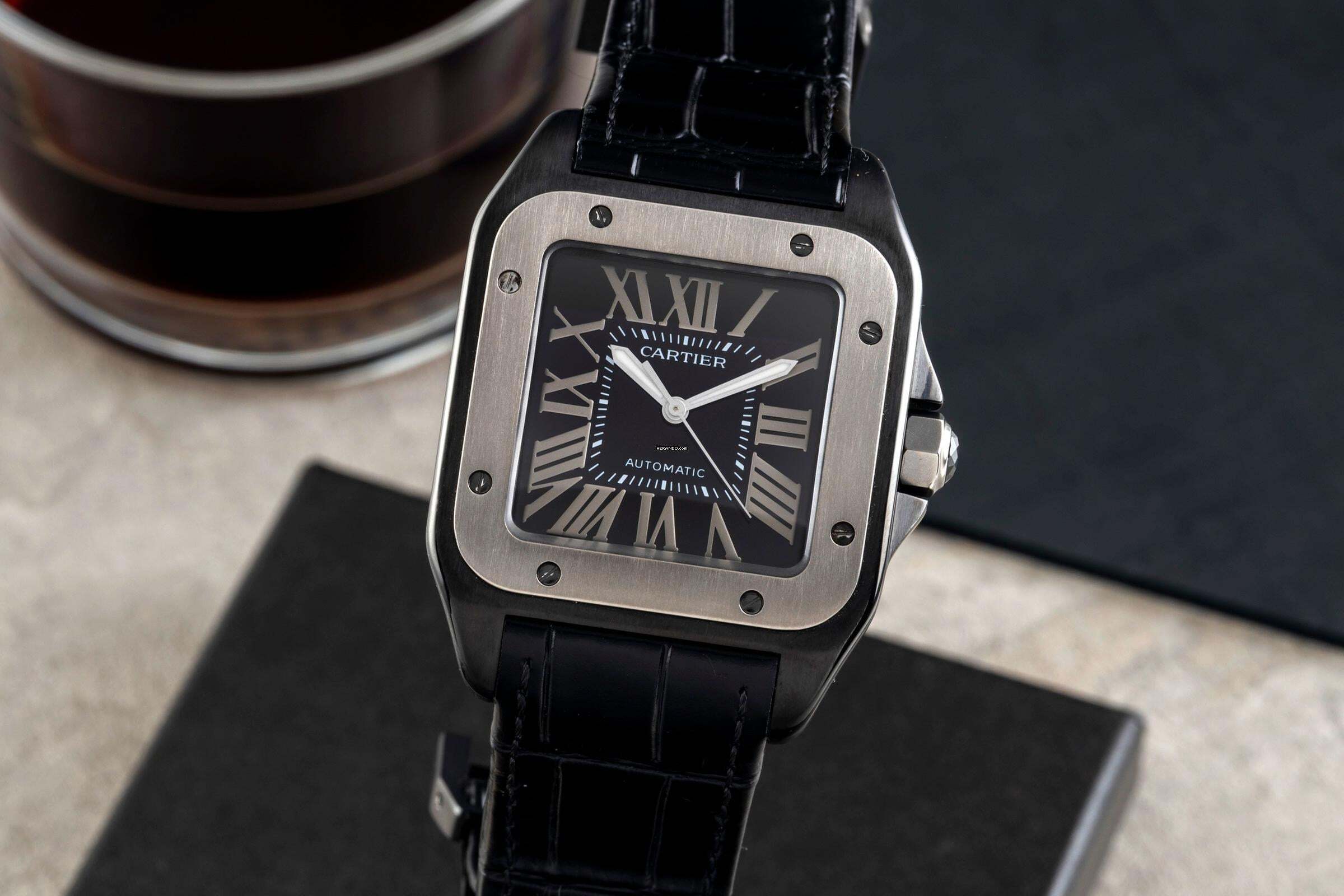 Cartier Santos 100 Edelstahl / Titan Automatik Ref. W2020010 Papiere