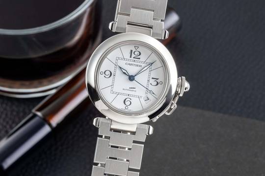  Cartier Pasha C Stahl Automatik White Dial Herrenuhr Ref. W31074M7 Klassiker 