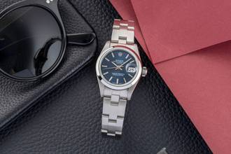 Thumbnail von Rolex Oyster Perpetual Lady Date 26 Blue Dial Oyster Edelstahl Automatik Ref. 69160 B&P 1993