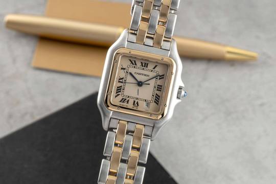 Cartier Panthère Lady Stahl / Gold Datum Damenuhr Ref. 83083242 Box