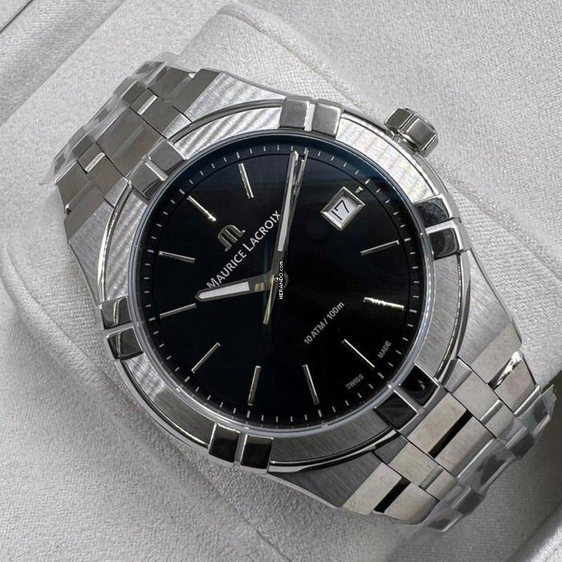 Maurice Lacroix AIKON Quartz Black Dial Stainless Men's Watch NEW FULL SET