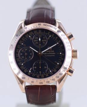 Omega Speedmaster Day Date Automatic Day-Date Chronograph Black Dial 18K Gold Triple Date rar