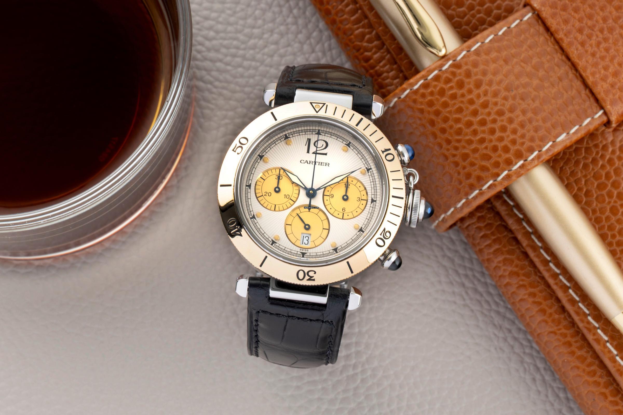 Cartier Pasha Chronograph Stahl / Gold Quarz Herrenuhr Ref. W3101155