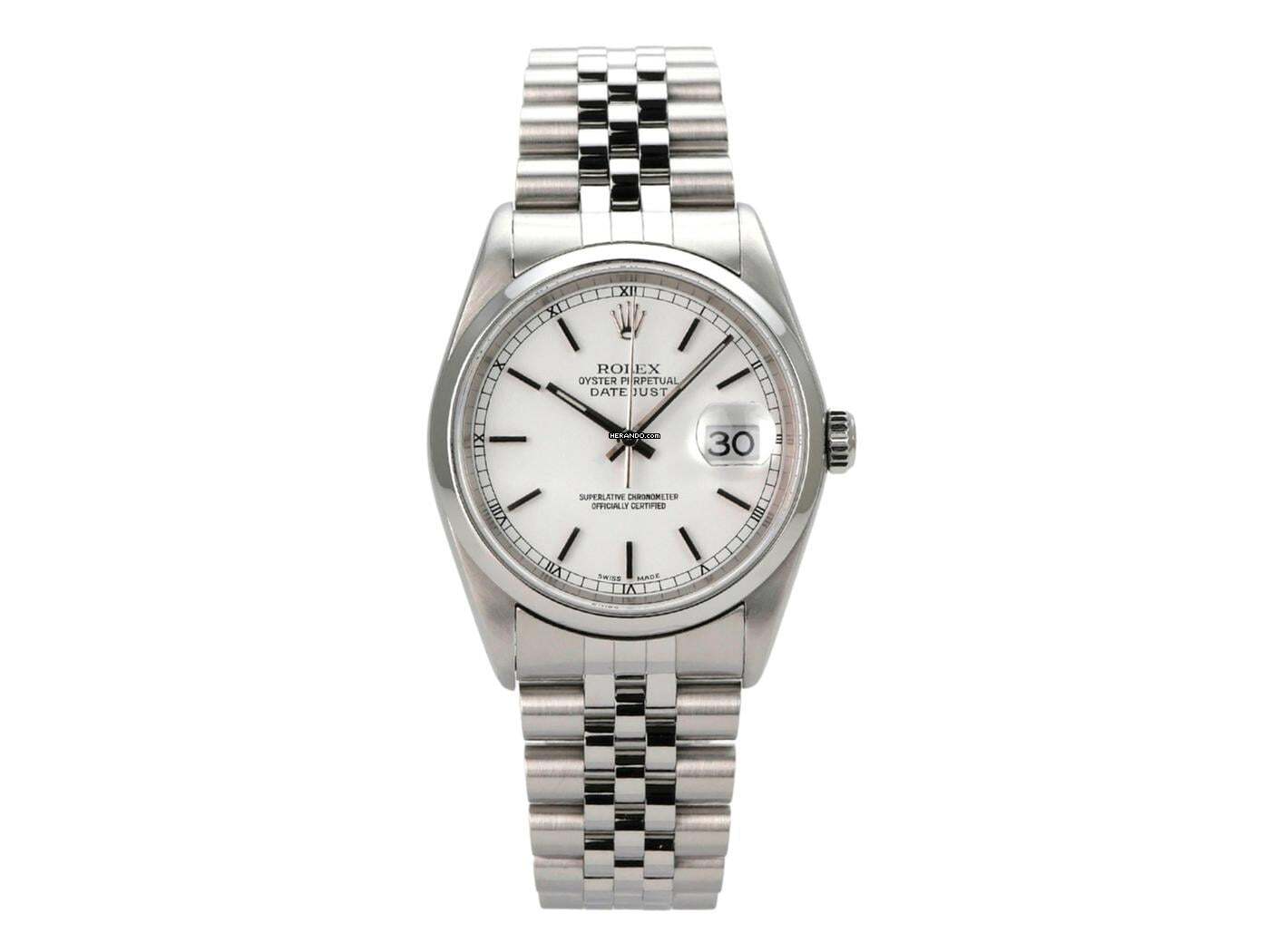 Rolex Datejust 36 Edelstahl Ref. 16200 Weiß Jubile-Band