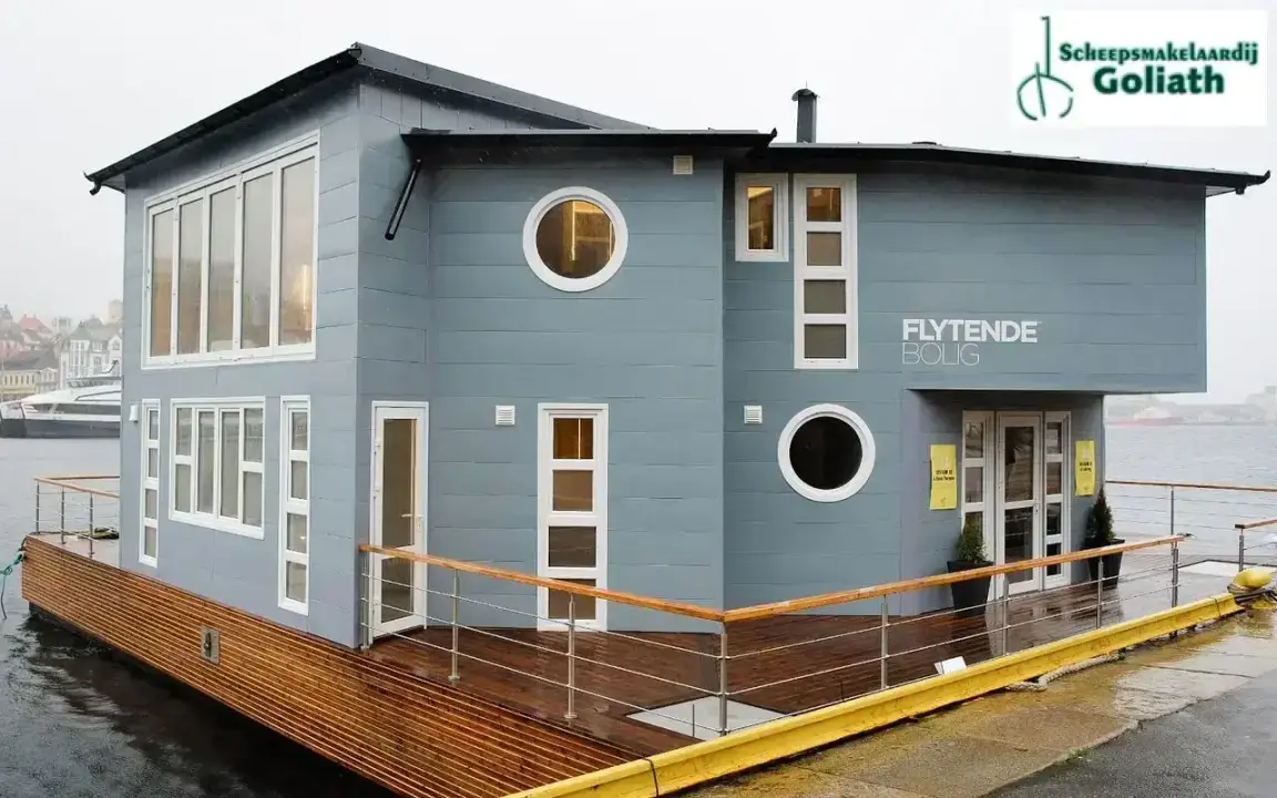 Grey Floating House Houseboat