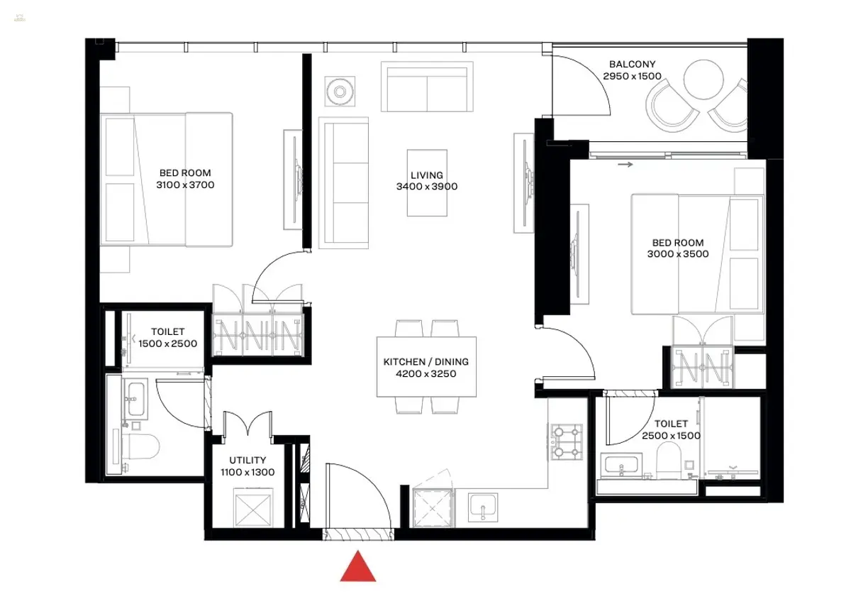 Grundriss 3-Zimmer Apartment