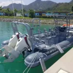 Highfield PA 860 aluminium RIB - twin engines - on a mooring