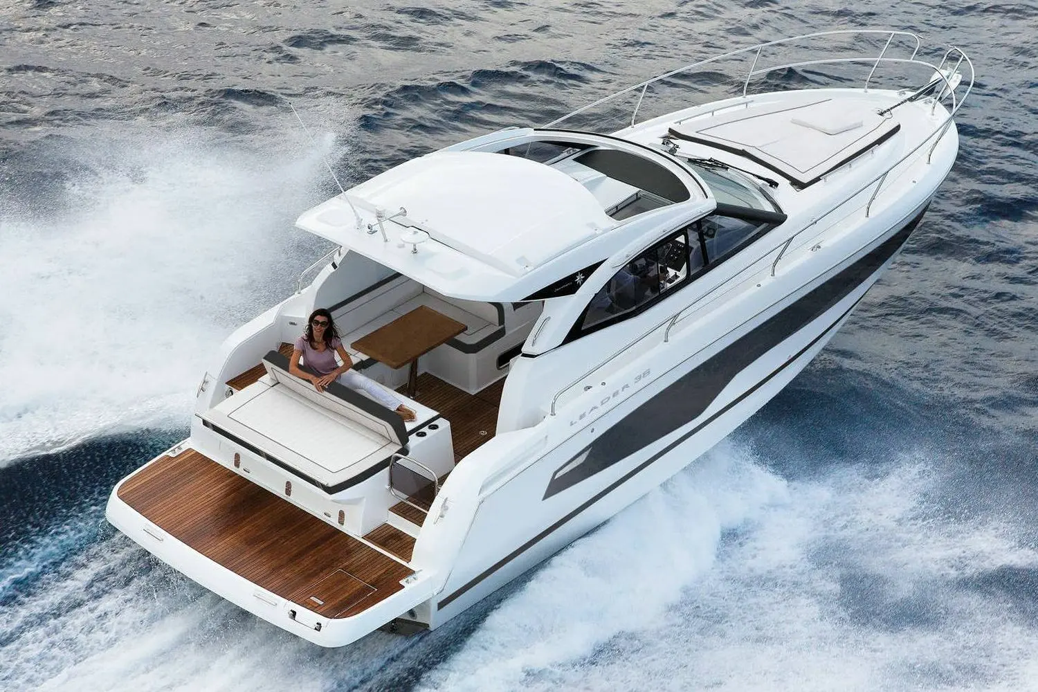 Jeanneau Leader 36 diesel sports cruiser - overhead view from starboard side aft