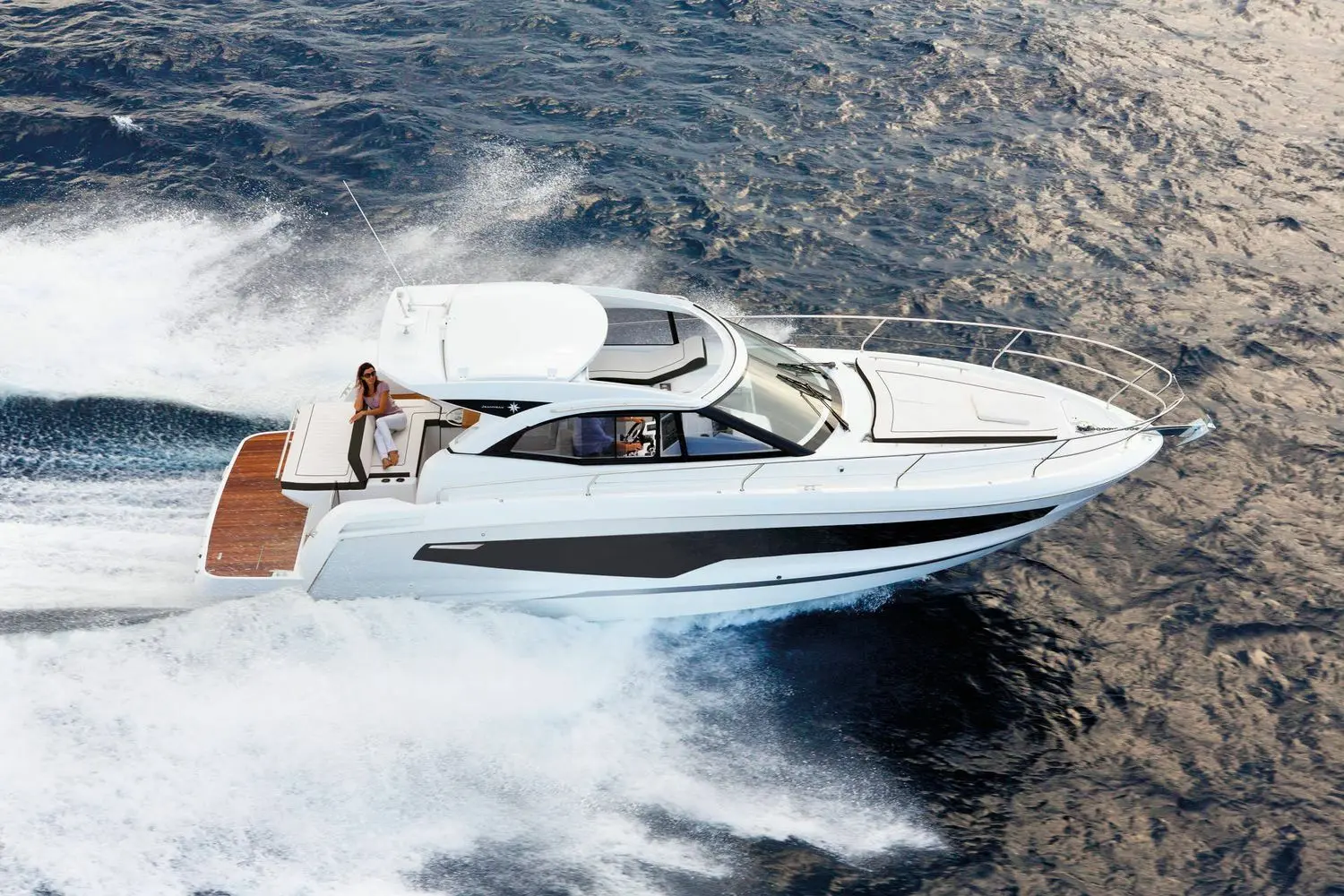 Jeanneau Leader 36 diesel sports cruiser - overhead view from starboard side